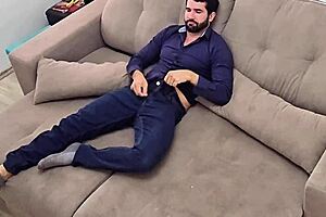 Excitement Builds As Muscular Brazilian Bodybuilder Comes Home From Work And Jerks Off His Monster Cock In Homemade Striptease!