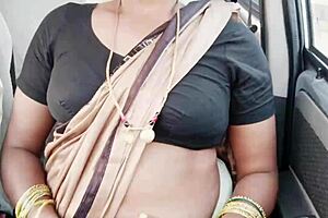 Beautiful saree call girl engages in car sex with dirty talks