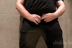 chubbykaot edges and cums in gym bathroom