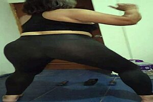 Mature Woman Exercises In See-Through Leggings