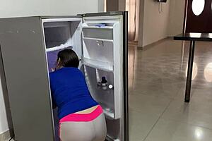 Sexy Latina Pregnant Stepsister Caught In Fridge Offers Hard Fuck For Help, Creampie In Tight Pussy