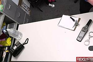 The innocent schoolgirl gets fucked by the security guard in the back office at work