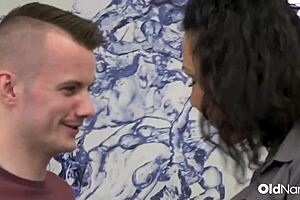 Cheeky guy harassed by busty mature in hot position