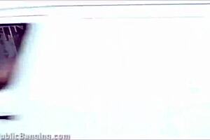 busty girl in public gangbang threesome by highway