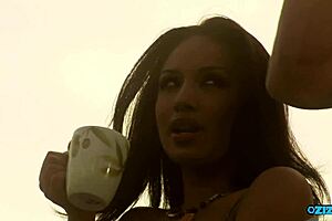 Hottie takes off her corset and has hardcore sex on the couch