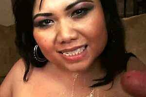 chubby asian slut getting jizzed in group