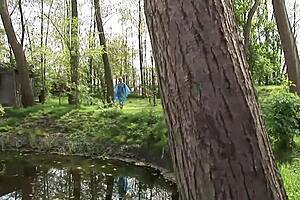 Deniska plays perverted games with masked men sucking big cocks outdoors