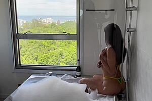 hey perfect tourist babe rides cock cowgirl in jacuzzi sunset