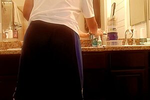 tidying up the bathroom during house chores