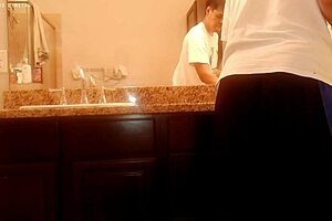 tidying up the bathroom during house chores