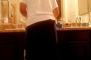 tidying up the bathroom during house chores