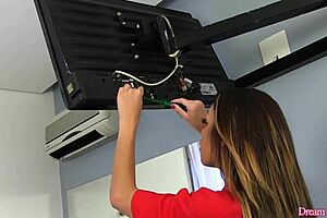 Lonely tranny teases cock with screwdrivers in solo play