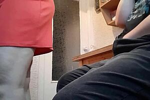 stepmom almost catches sneaky clothed kitchen masturbation orgasm