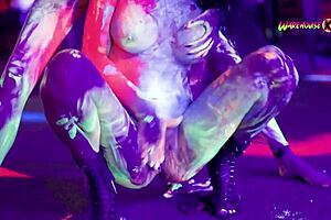 Neon party turns wild as latina teens scream in tight pussy orgasms