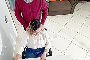 Secretary Bent Over Desk by Demanding Boss