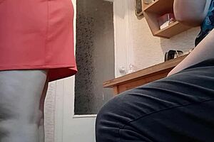 stepmom almost catches sneaky clothed kitchen masturbation orgasm