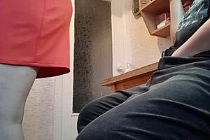 stepmom almost catches sneaky clothed kitchen masturbation orgasm