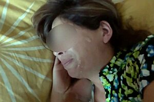 suggestive huge cumshots fill mouth face as cuckold watches