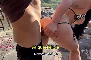 Watch this puta wife get pounded doggystyle by Brazil's biggest black cock on beach