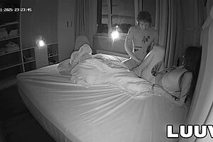 Real couple sneaks late-night homemade fuck with hot cum swallow!