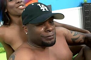 Black milf dives into steamy threesome action