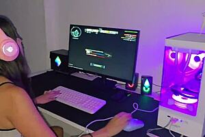 huge cumshot blasts cute gamer kawaii's face and mouth