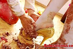 lesbian secretaries lick asses and play with toys in messy food