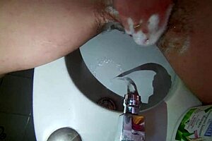 chained goth housewife gapes ass with toys in kinky bathroom show