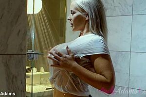 my huge tits get so wet in shower tshirt clingin!!