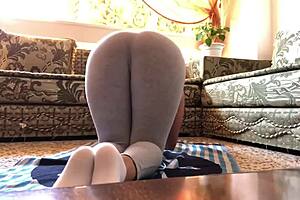 arab muslim milf stretches yoga poses at home