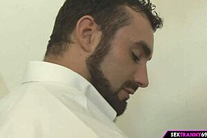 shemale tempts throbbing cocks through gloryhole