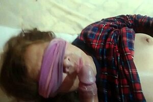 suggestive huge cumshots fill mouth face as cuckold watches