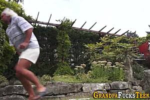 Young hottie rides grandpa's throbbing cock hard