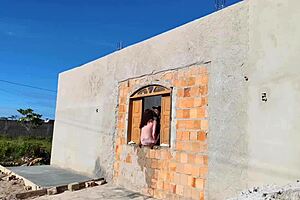 Amateur couple caught banging wildly in construction site creampie style