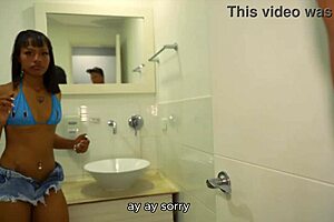 i caught him jerkin' in bathroom n' showed how horny i get with his big cock