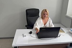 the secretive office secretary unwinds alone after hours in her workspace