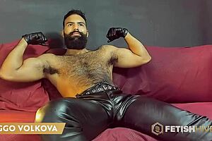 Viggo Volkova goes wild with leather on his hairy body