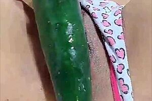 Watch me ram cucumber in ass and pussy now!