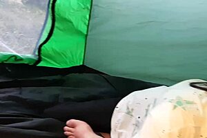 Lesbian Illusion Girls Lick Pussy In Rainy Tent