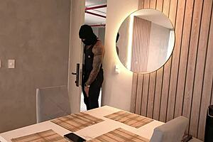 Masked stud breaks in, horny babe rides him wildly