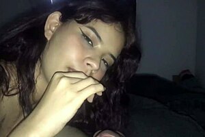 Skinny latina drops to knees craving huge throbbing cock in mouth