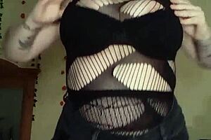 Chubby slut strips teases big tits pussy lips then anal dildo squirt orgasm