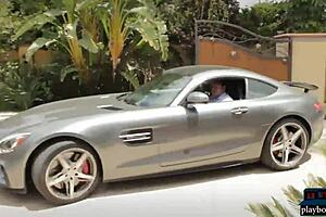 playboy milf babes wash mercedes in skimpy bikinis outdoors 🔥🍑