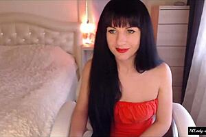 young brunette tamarra roman strips blouse jeans teases perky tits clit fingers pussy