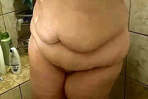 curvy bbw wife sneaks a wash in the shower before getting caught