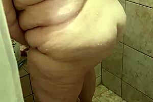 curvy bbw wife sneaks a wash in the shower before getting caught
