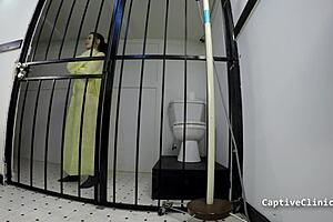 Patient boldly humiliates latex nurse lainey spreading small tits backstage