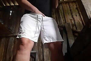 village brunette sneaks barn masturbation orgasm with clothes on