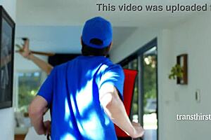 Watch frustrated ts milf pound delivery guy bareback!
