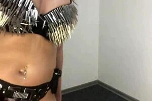 Hey mistress teases with huge strapon ready to dominate